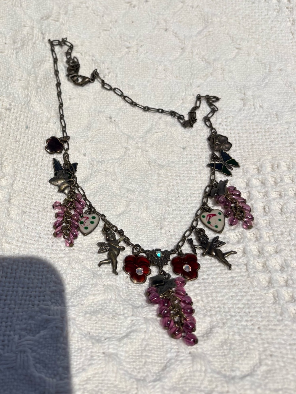 Vintage Pink Grape Cluster Floral Necklace